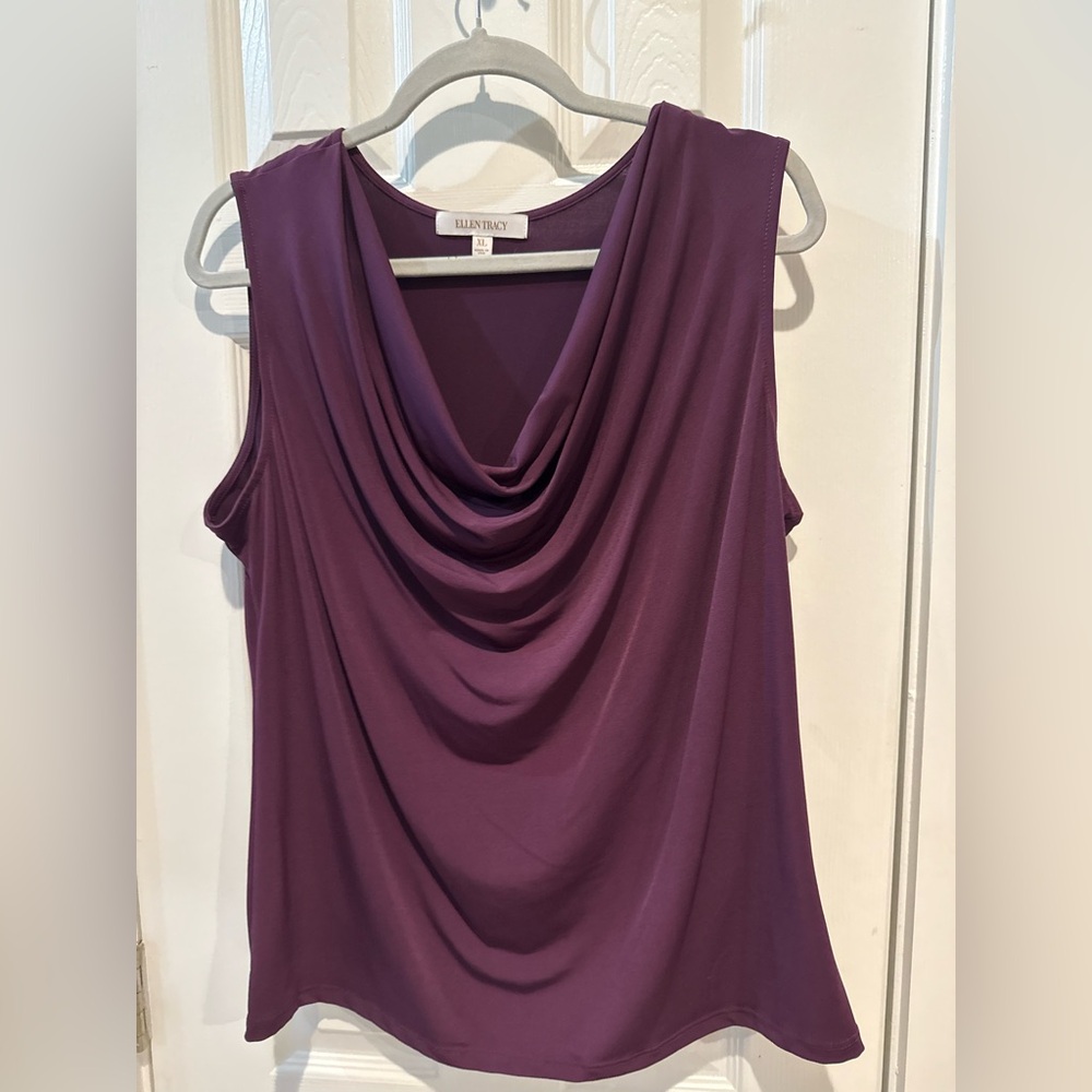Ellen Tracy Rich Purple Drape Neck Blouse